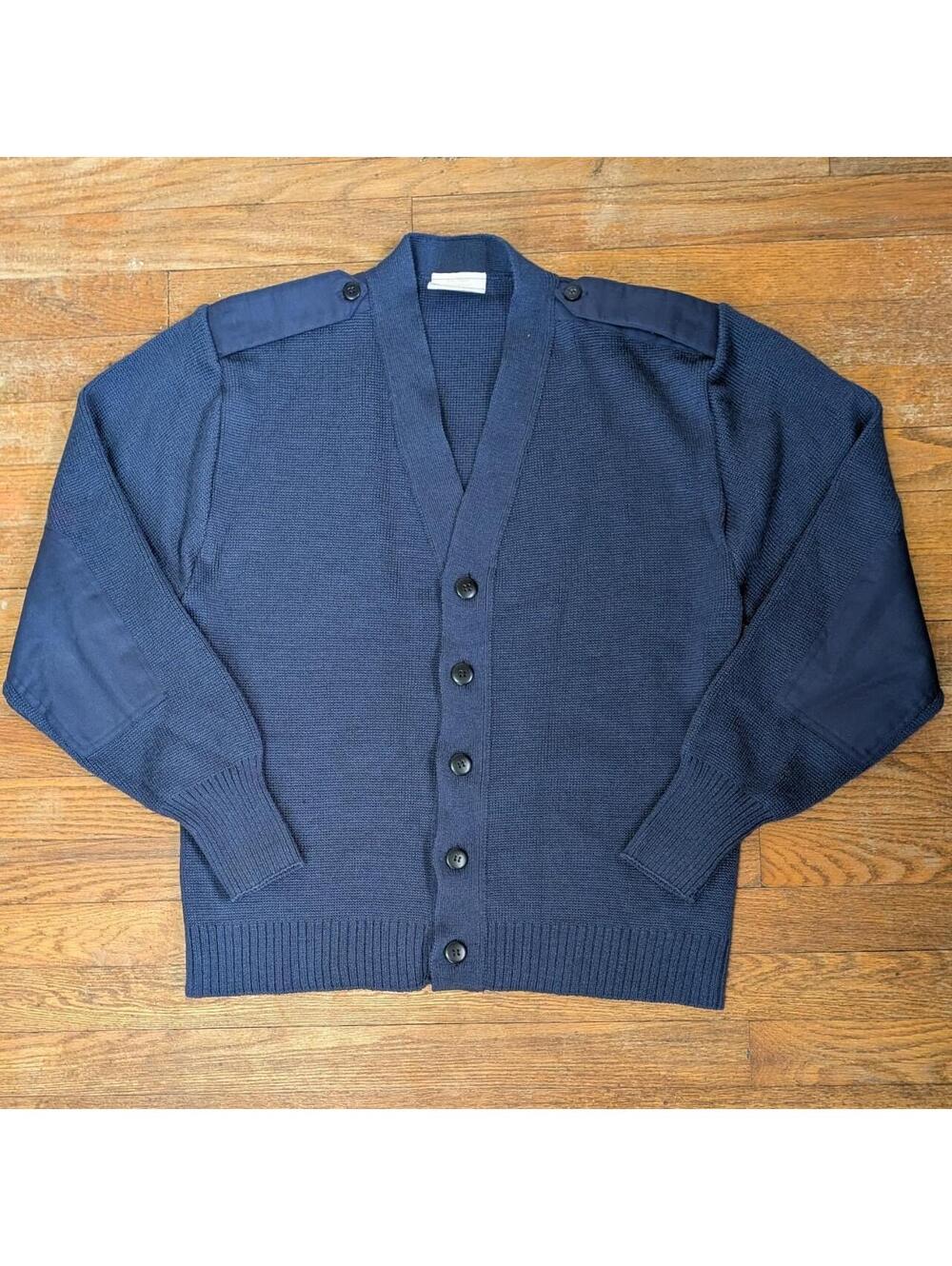 Military Blue Commando Cardigan Epaulets Elbow Patches Mehlin Estey Size 40R